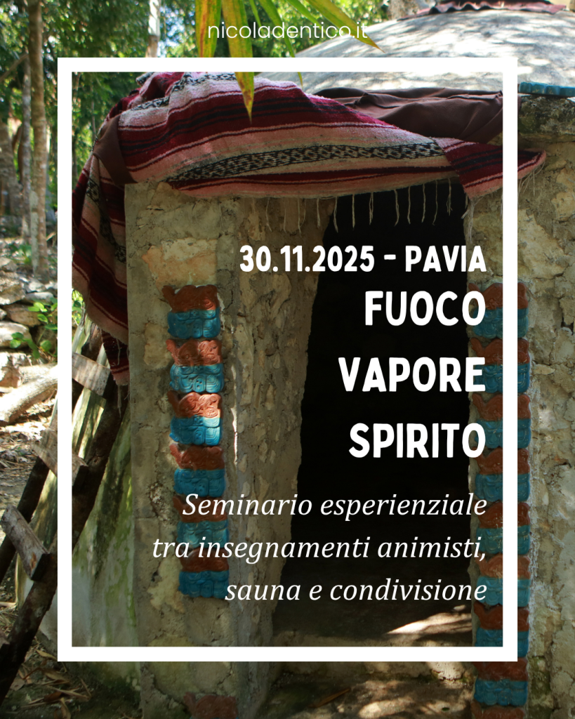 Locandina dell’evento “Fuoco, Vapore, Spirito - seminario esperienziale tra insegnamenti animisti, sauna e condivisione. Sciamanesimo. Curanderismo.